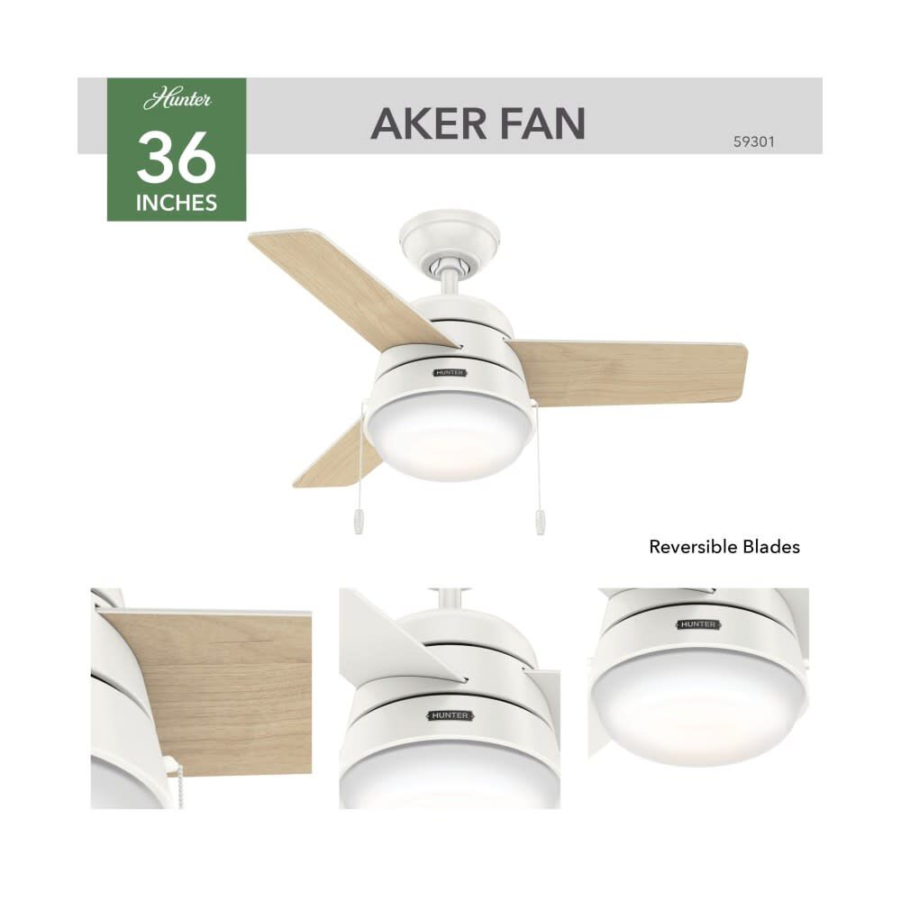 Hunter Fan Aker Ceiling Fan 36in Fresh White/Natural Wood, large image number 4
