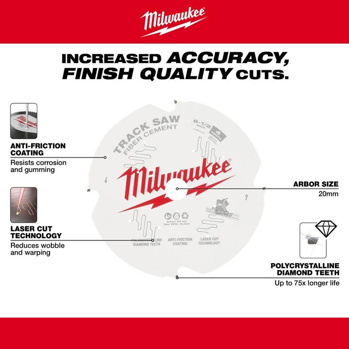 Milwaukee 6 1/2 4T Fiber Cement Track Saw Blade, large image number 4