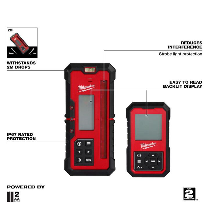 Milwaukee Red Exterior Dual Slope Rotary Laser Receiver, large image number 2