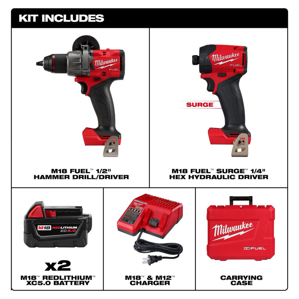 Milwaukee M18 Fuel 2-Tool Combo Kit and 28-Piece Hole Dozer Hole Saw Kit Bundle, large image number 2