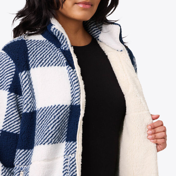 Mobile Warming Womens Upland Sherpa Blue Plaid Printed Long Jacket Kit 2X, large image number 4