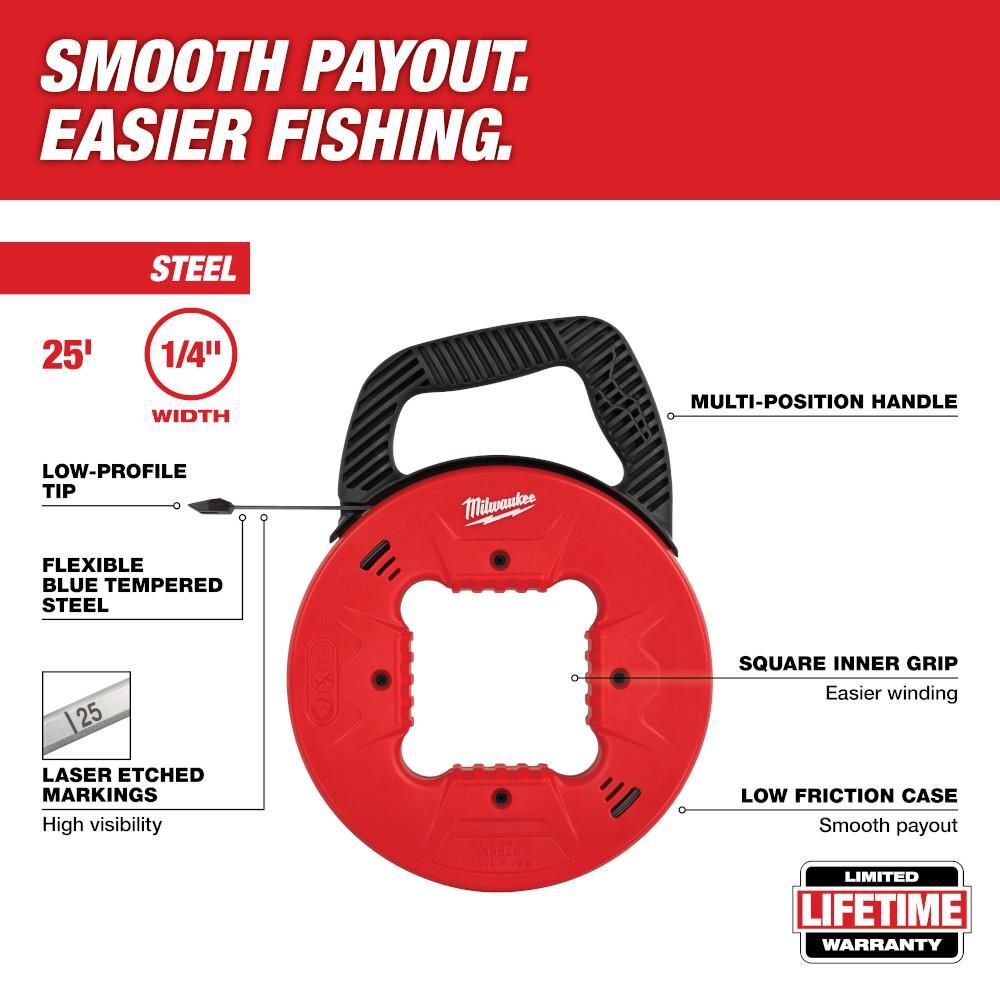 Milwaukee 25 Ft. 1/4 in. Steel Fish Tape with Low Profile Tip, large image number 2
