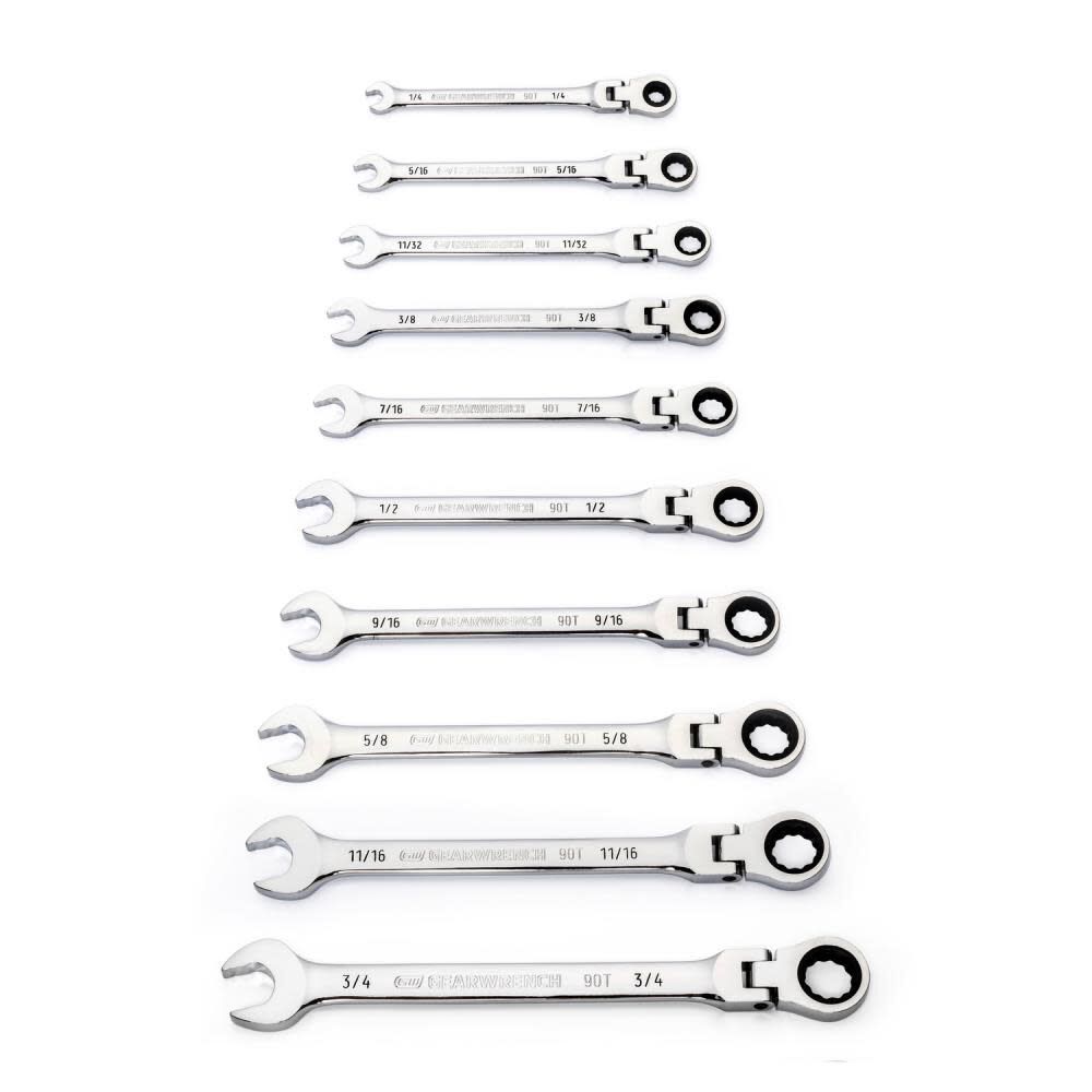 GEARWRENCH 10 Pc. 90T 12 Point Flex Head Ratcheting Combination SAE Wrench Set, large image number 3