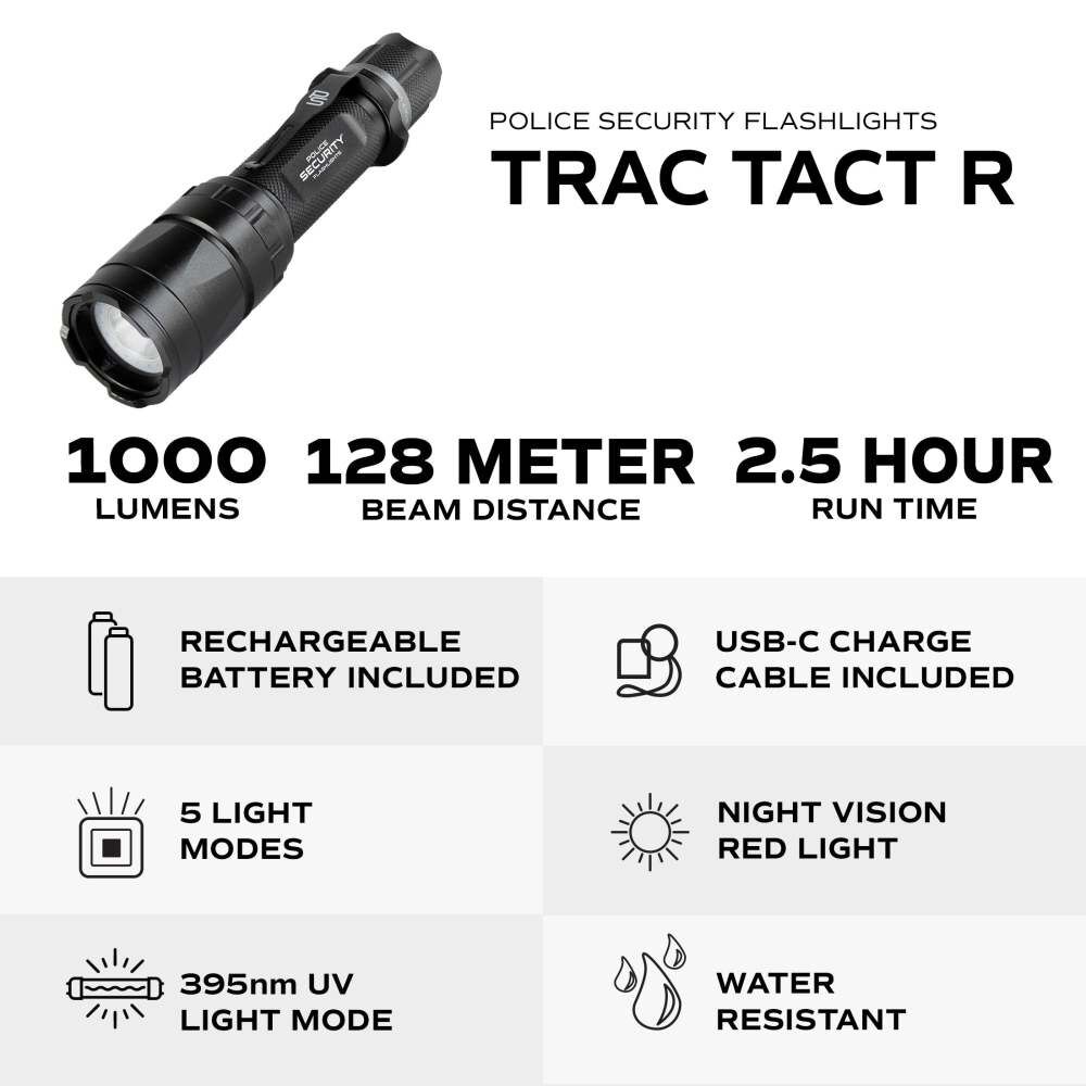 Police Security TRAC TACT-R 1000 Lumens 18650 Battery Powered UV Flashlight, large image number 6