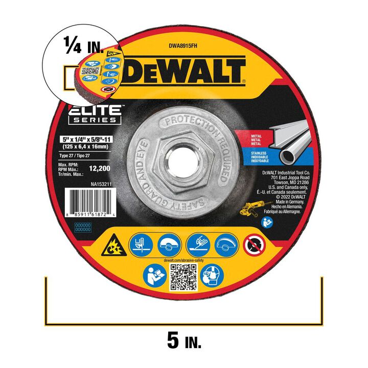 DEWALT XP Ceramic Grinding Wheel 5 X 1/4 X 5/8-11, large image number 1