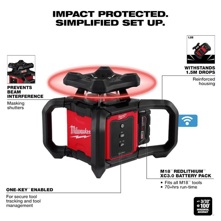 Milwaukee M18 Red Exterior Rotary Laser Level Kit with Receiver, Tripod, & Grade Rod, large image number 1