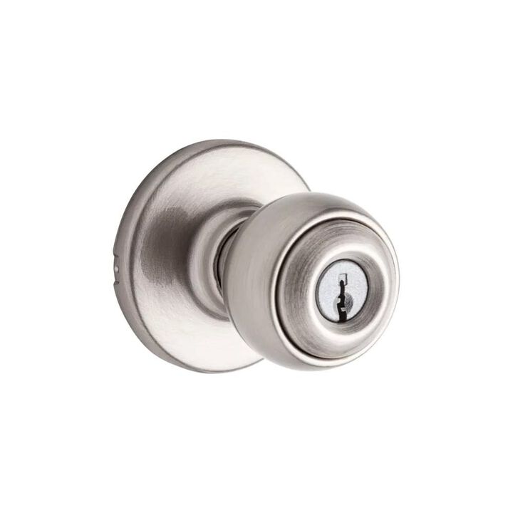 Kwikset Satin Nickel Security Keyed Entry Exterior Polo Lockset Knob, large image number 1