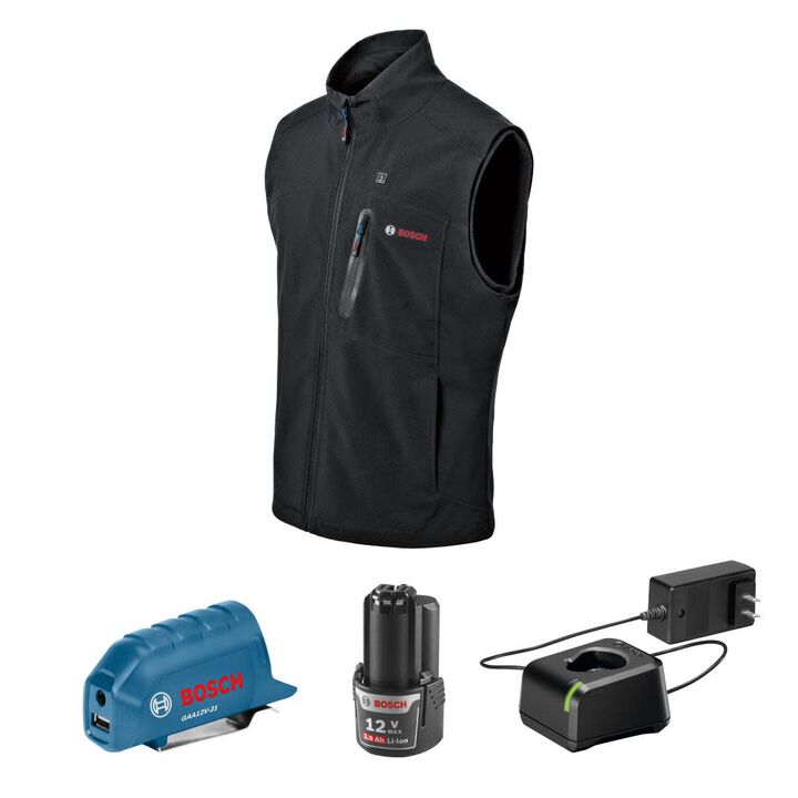 Bosch 12V Max Heated Vest Kit with Portable Power Adapter Large