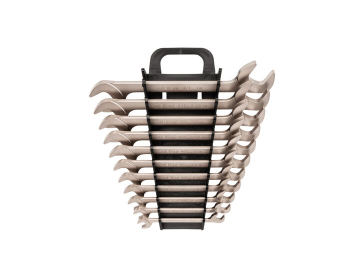 Tekton Angle Head Open End Wrench Set with Holder, 11 Piece (3/8-1 Inch)