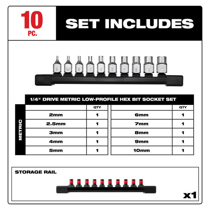 Milwaukee 1/4 Inch Drive Metric Low-Profile Hex Bit Socket Set and 3/8 Inch Drive Triple Square Bit Socket Set Bundle, large image number 4