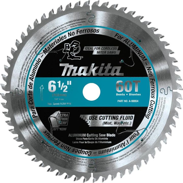 Makita 6-1/2 Inch 60T Carbide-Tipped Ultra-Thin Kerf Saw Blade, Aluminum