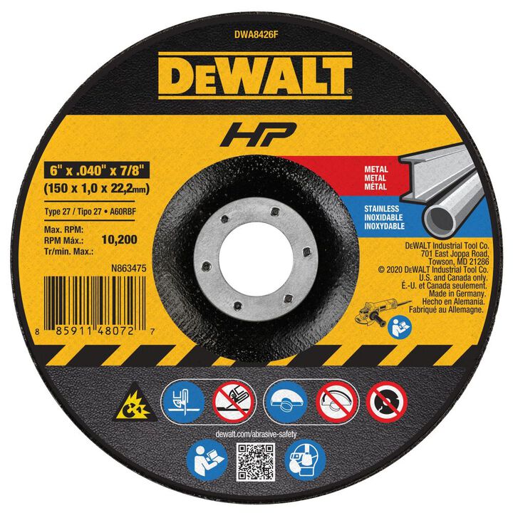 DEWALT 6 x .040 x 7/8 T27 HP Cut-Off Wheel