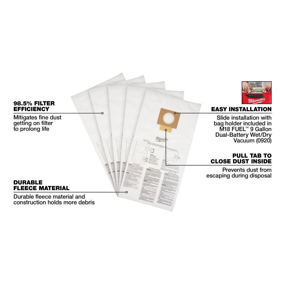 Milwaukee Fleece Dust Bags 9 Gallon 5pk, large image number 7