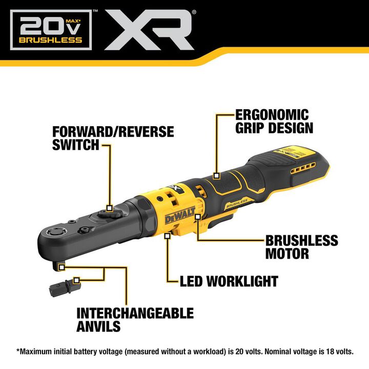 DEWALT 20V MAX XR 3/8 in & 1/2 in Sealed Head Ratchet Cordless (Bare Tool), large image number 1