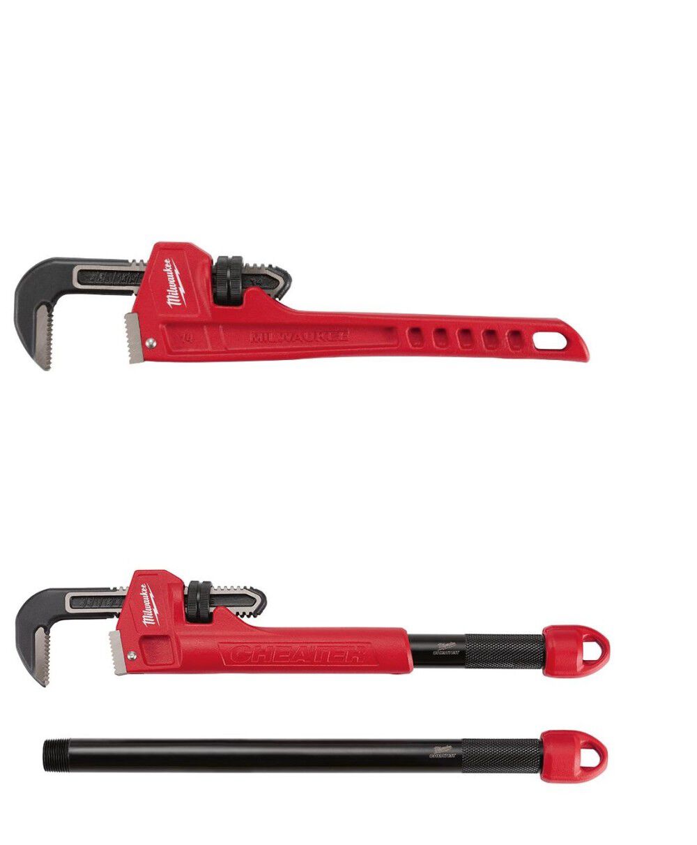 Milwaukee Cheater Pipe Wrench & 14inch Steel Pipe Wrench Bundle, large image number 1