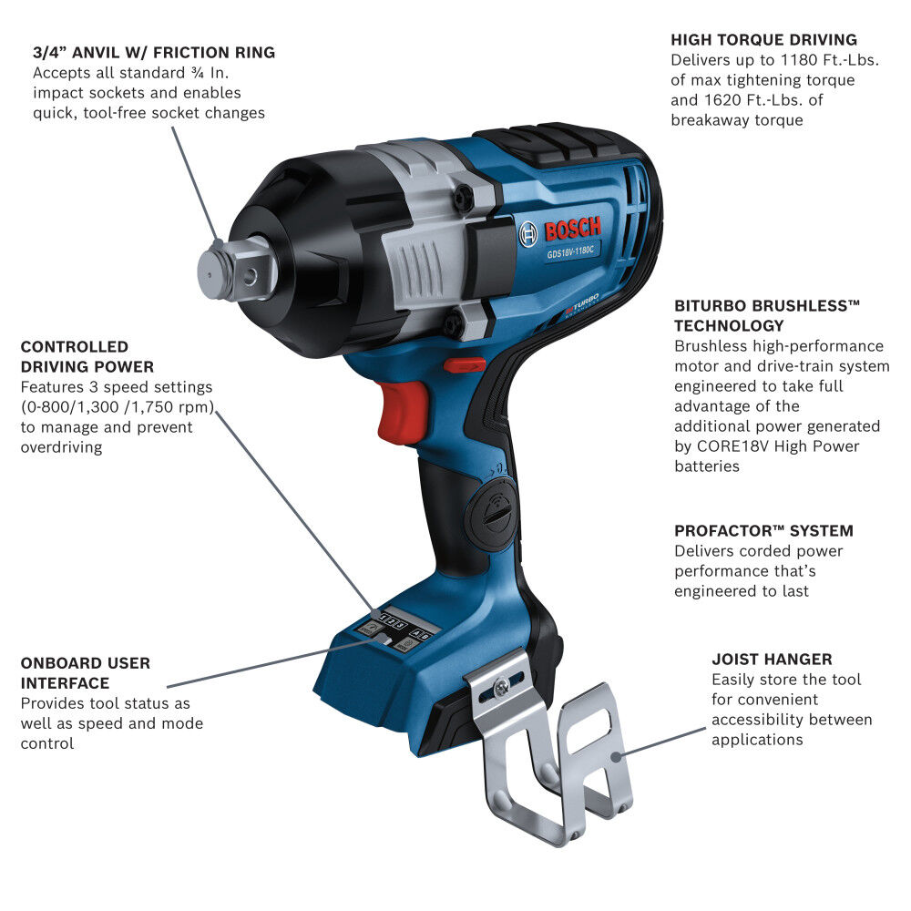 Bosch 18V 3/4 Inch Impact Wrench (Bare Tool), large image number 2