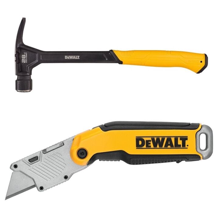 DEWALT 28 Oz Steel Framing Hammer & Fixed Blade Utility Knife Bundle