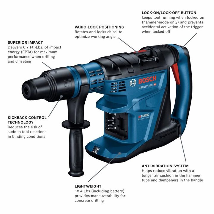 Bosch PROFACTOR 18V Hitman 1 5/8in Rotary Hammer Connected Ready SDS max (Bare Tool), large image number 1