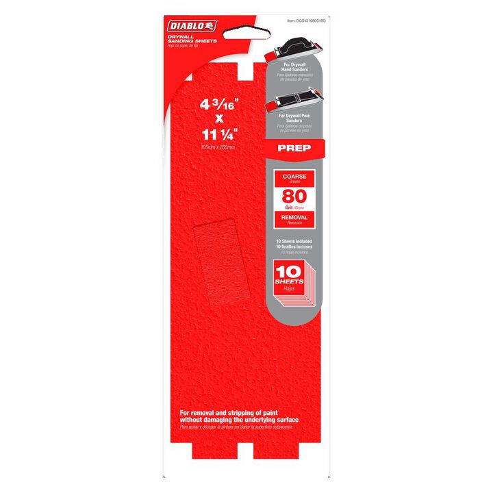 Diablo Tools 4-3/16inx11-1/4in 80-Grit (Medium) Drywall Sanding Sheet 10pc, large image number 1