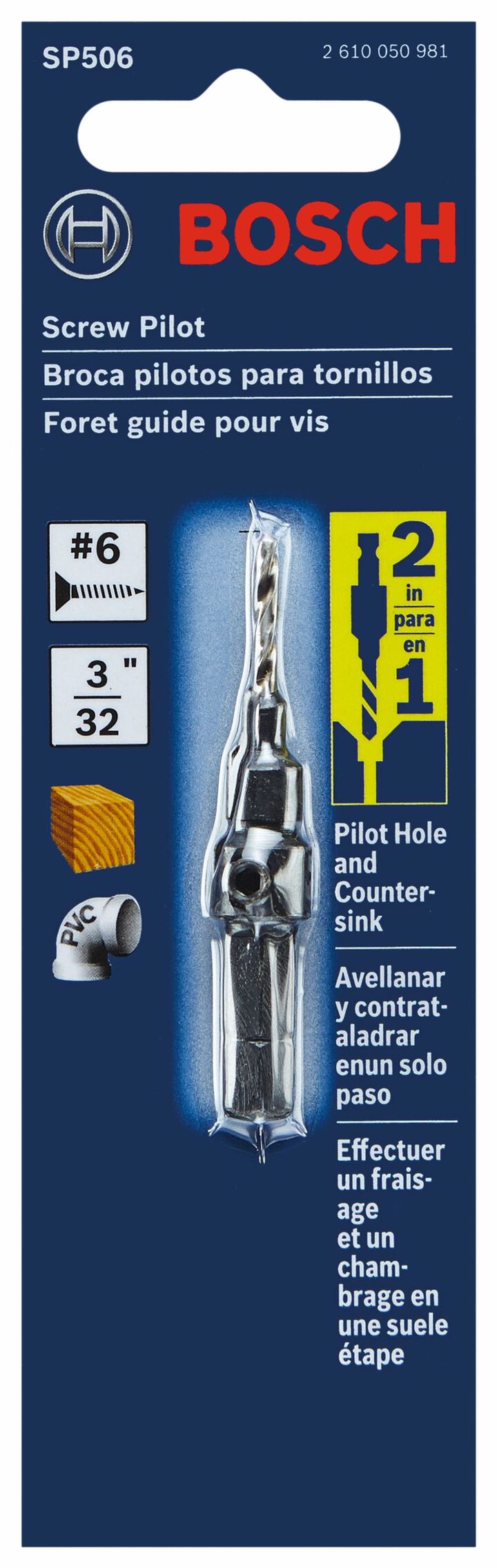 Bosch #6 Hex Shank Screw Pilot Bit, large image number 1