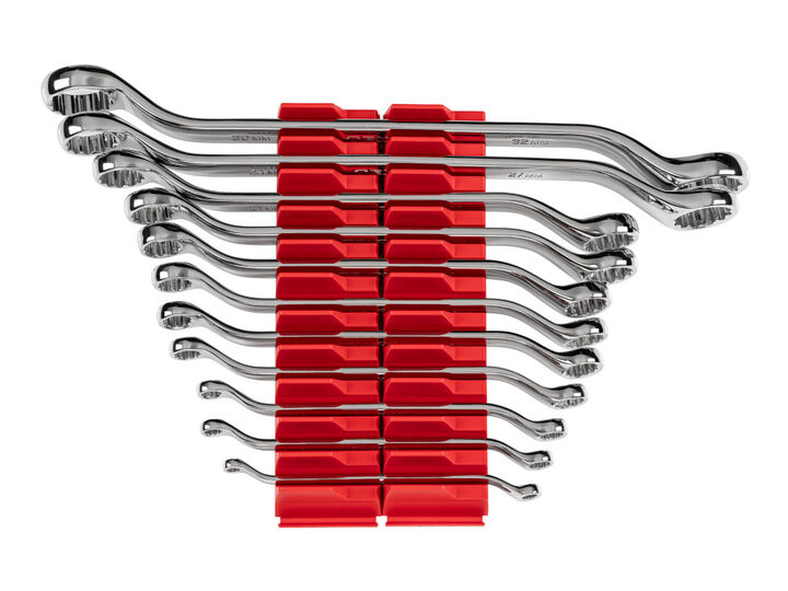 Tekton 45-Deg Offset Box End Wrench Set, Organizers, 11 Pieces (6-32 mm)