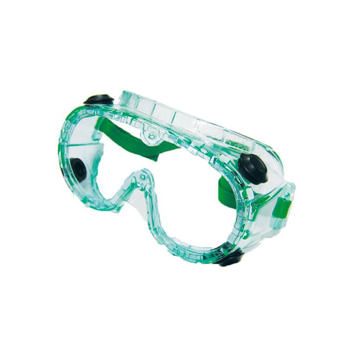 Sellstrom Flexible Soft Chemical Splash Protective Safety Goggle Indirect Vent Anti-Fog Polycarbonate Lens Adjustable Strap Green PVC Body Clear Tint