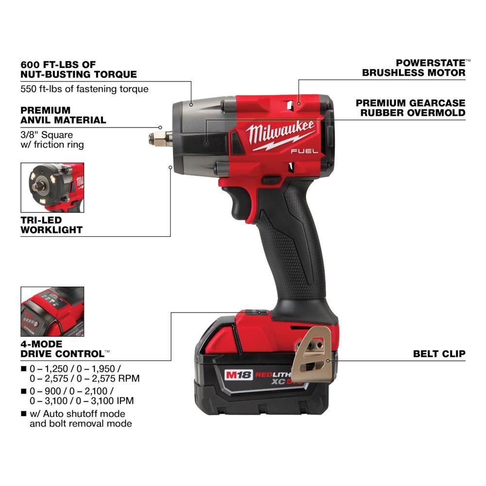 Milwaukee M18 FUEL 3/8 Inch Mid-Torque Impact Wrench w/ Friction Ring Kit & Protective Boot, large image number 4