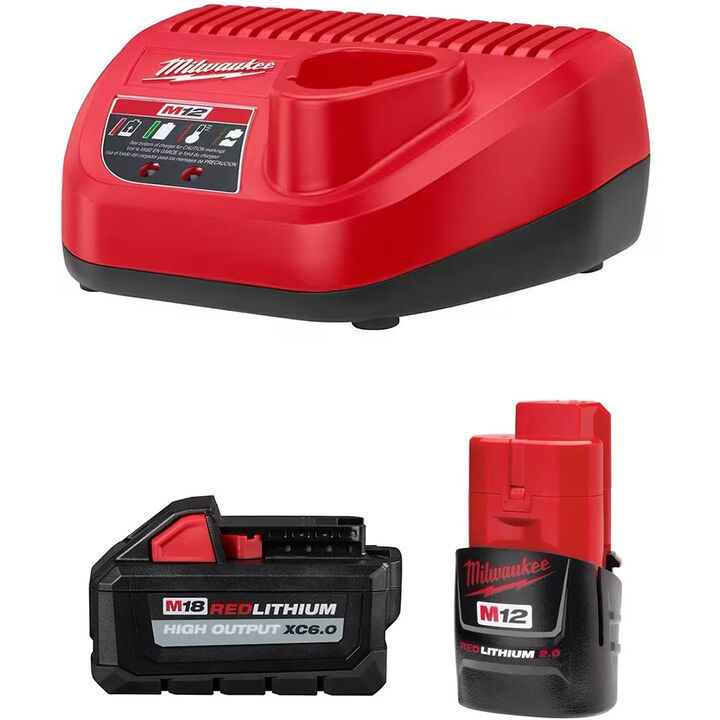 Milwaukee M12 REDLITHIUM XC6.0/2.0Ah Battery and Charger Starter Kit