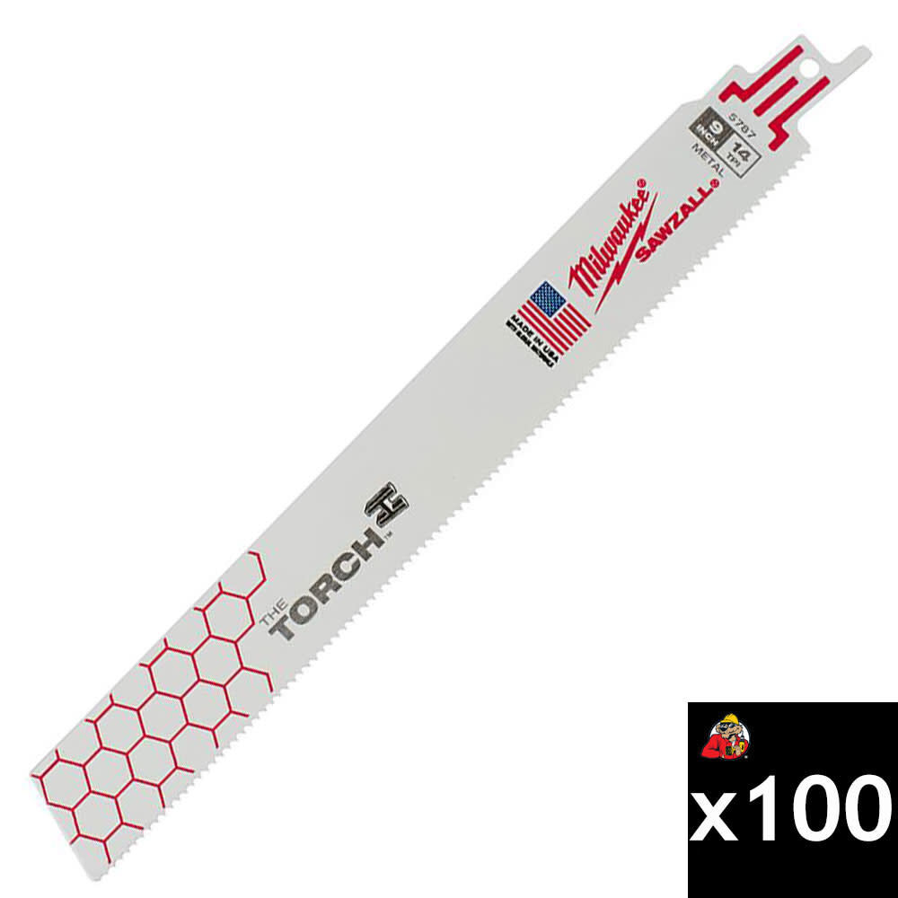 Milwaukee TORCH 9 Inch 14 TPI SAWZALL Blade Bundle, 100 Pieces, large image number 1