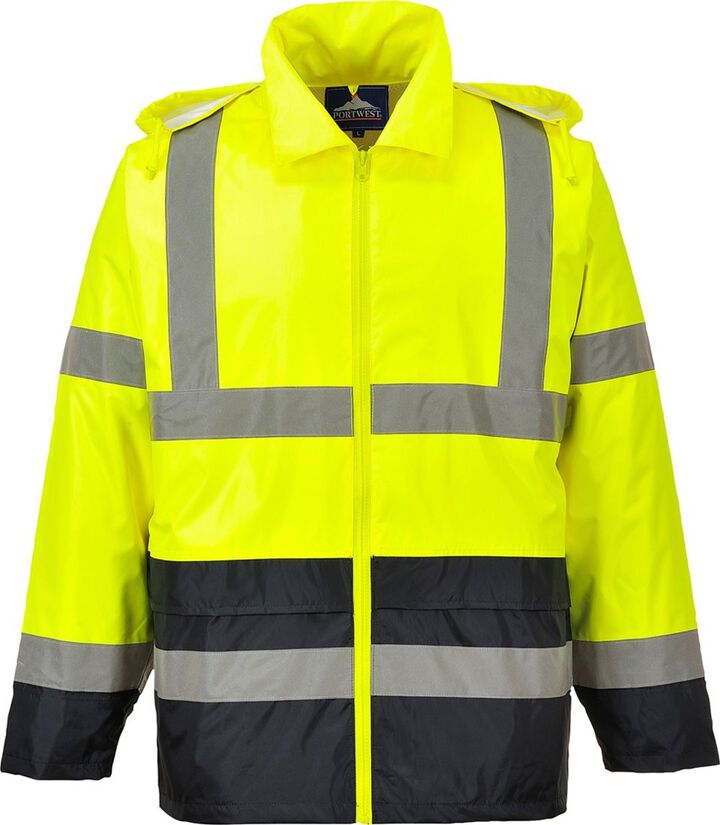 Portwest Yellow and Black Hi-Vis Contrast Rain Jacket - Large, large image number 1