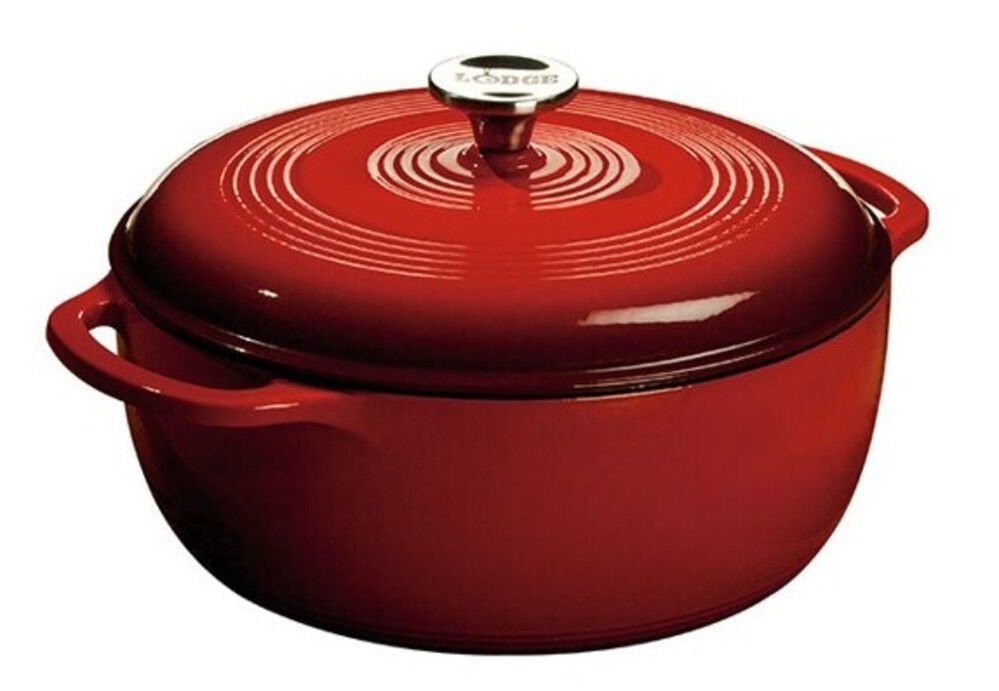 Lodge Cast Iron 6 Qt 10.5 Inch Red Essential Enamel Cast Iron Dutch Oven, large image number 1