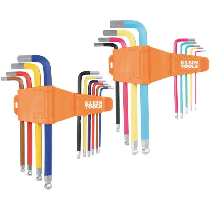 Klein Tools Powder Coated Long Ball End Hex Key Set, SAE/Metric, 19 Pieces