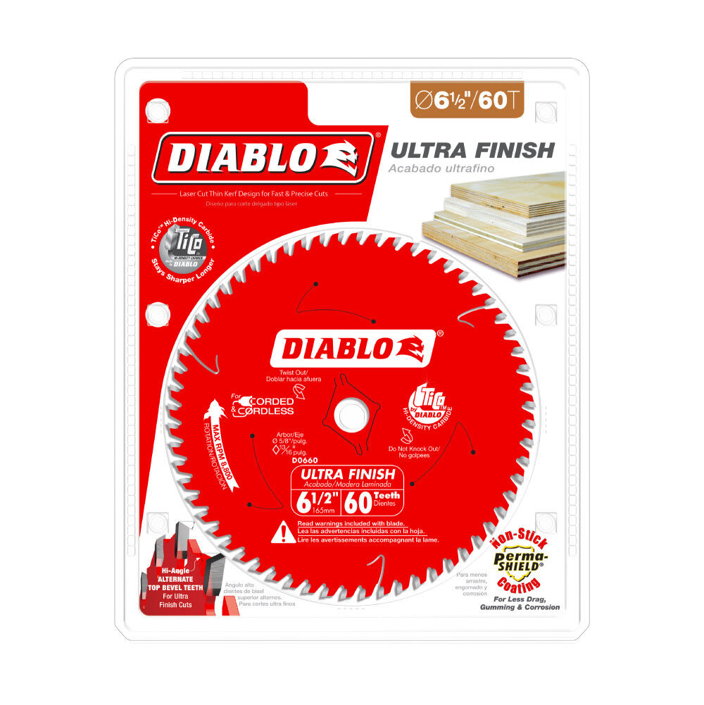Diablo Tools 6-1/2 inch x 60 Tooth ATB Ultra Finish Circular Saw Blade with 5/8 inch Diamond Arbor, large image number 2
