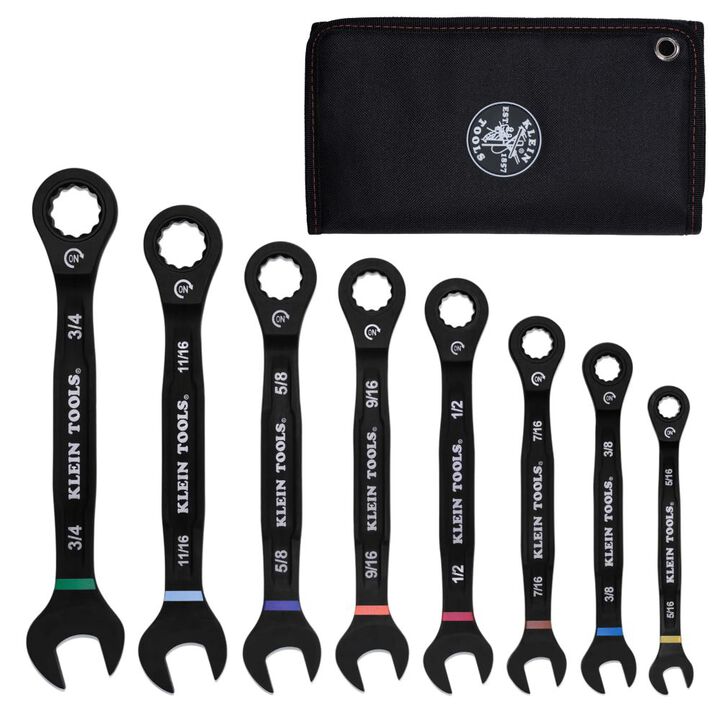 Klein Tools Ratcheting Combination Wrench Set SAE 8 Pieces