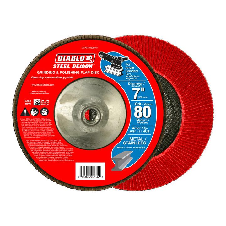 Diablo Tools 7 In. Steel Demon Flap Disc 80 Grit with Hub