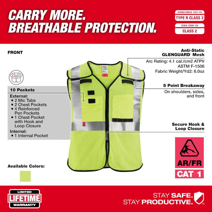 Milwaukee High Vis Safety Vest Class 2 Breakaway AR/FR Cat 1, large image number 2