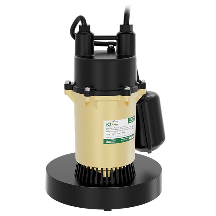 K2 Pumps Sump Pump Cast Aluminum 1/4 HP with Direct in Tethered Switch, large image number 6