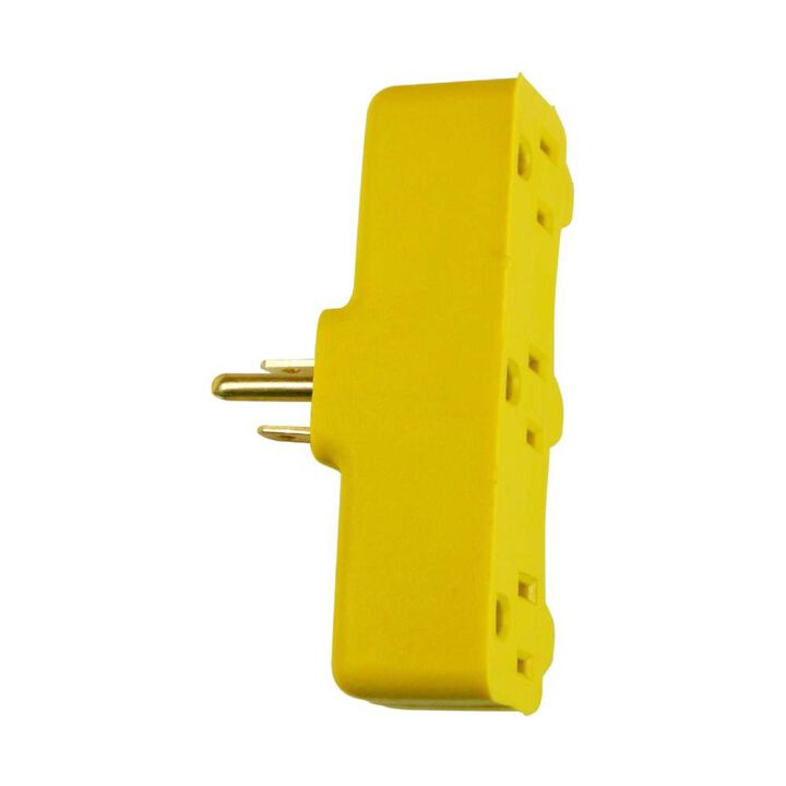 Prime 125V 1875W 15A 3-Outlet Yellow Triple Tap Adapter, large image number 1