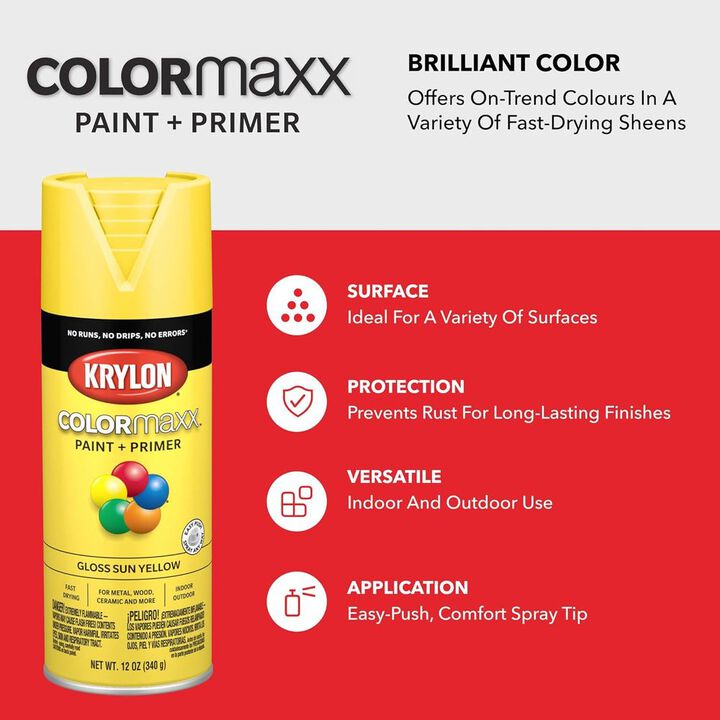 Krylon 12 Oz Gloss Sheen COLORmaxx Paint and Primer Sun Yellow, large image number 5