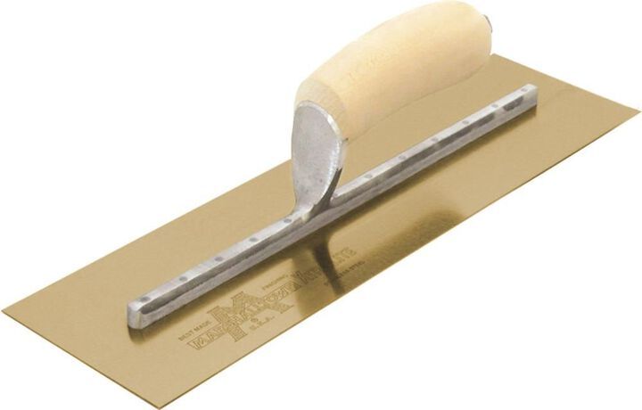 Marshalltown 12 In. x 5 In. Golden Stainless Steel Finishing Trowel Curved Wood Handle