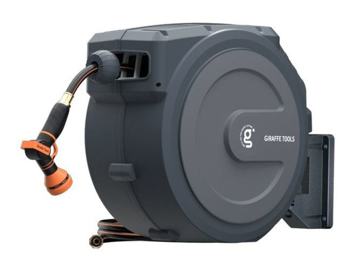 Giraffe Tools 5/8 Inch x 90 Foot Dark Grey Garden Hose Reel with Metal Bracket