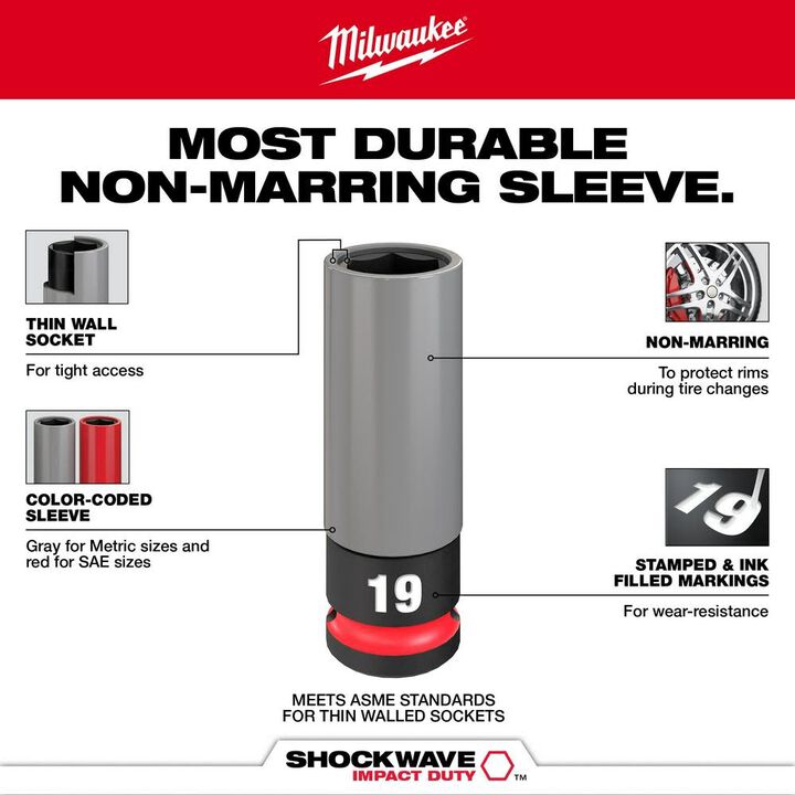 Milwaukee SHOCKWAVE Impact Duty Socket 1/2 Drive 17MM Metric Lug Nut Wheel, large image number 3