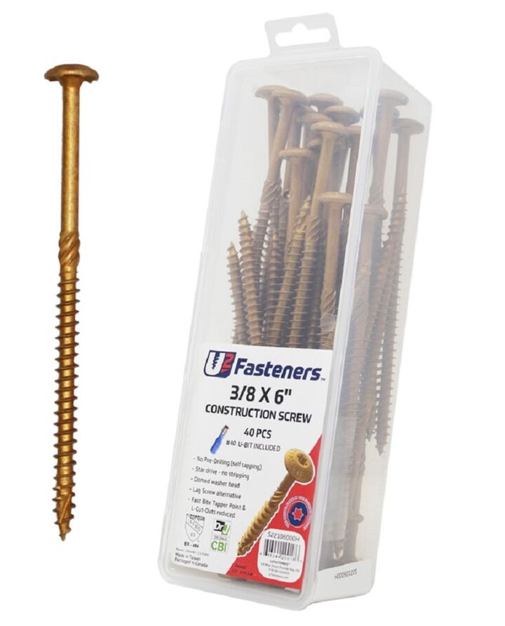 U2 Fasteners Construction Screw 3/8 Inch X 6 Inch, 40ct