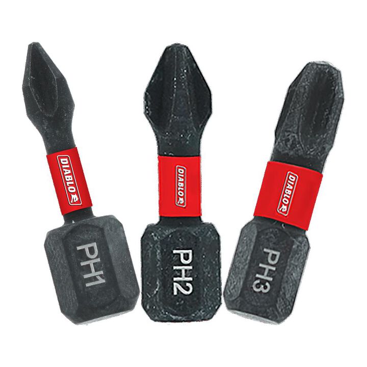 Diablo Tools 1 Inch Phillips Drive Bit Assorted Pack 3 Piece