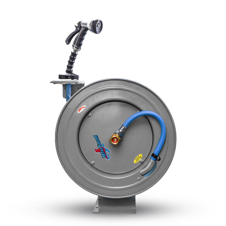 BluBird 5/8 Inch x 50 Ft Grey Steel Large Retractable Water Hose Reel