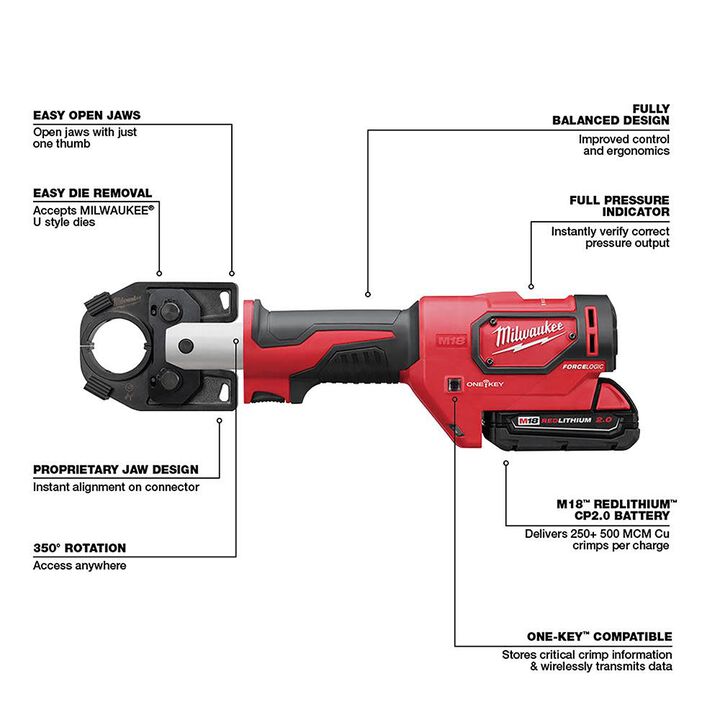 Milwaukee M18FORCE LOGIC 600 MCM Crimper Kit - Reconditioned, large image number 5