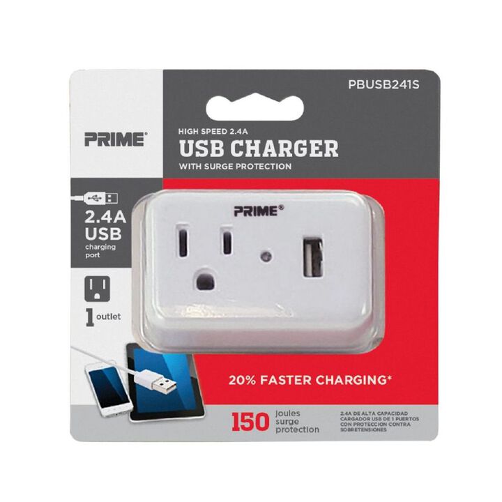 Prime 3 Prong 1 Outlet with 1 Port USB Charger, large image number 1