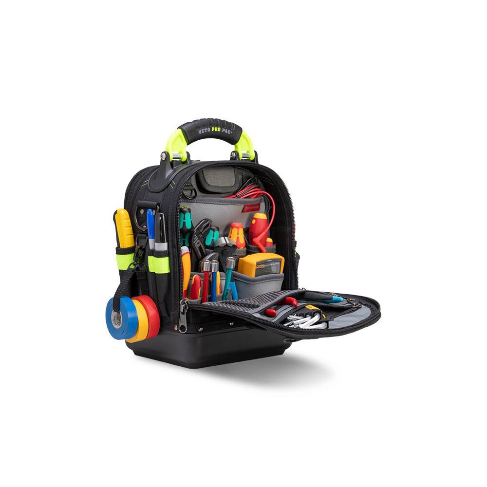 Veto Pro Pac 35 Lbs Medium Zippered Tech Tool Backpack, Black/Hi-Viz Yellow , large image number 13