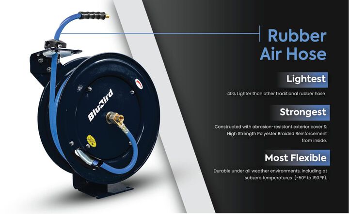 BluBird 1/2 Inch x 65 Ft Black Steel Single Arm Retractable Air Hose Reel, large image number 4