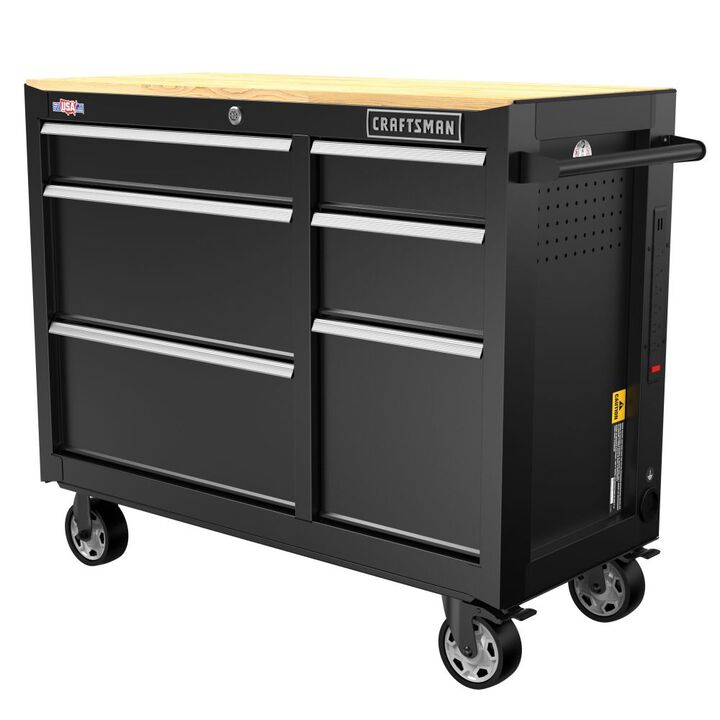CRAFTSMAN S2000 41 Inch 6-Drawer Workstation Black with Tray & Holder